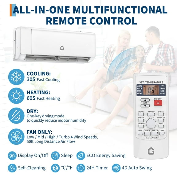9000BTU Mini Split Air Conditioner & Heater, 230V Energy Efficient SEER2 18.5 Ductless Wall-Mounted AC Unit with WiFi, Remote Control & Installation Kit, Cools Rooms Up to 750 Sq.Ft