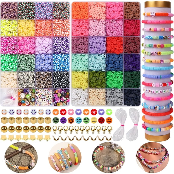 9000PCS Clay Beads Bracelet Making Kit,46Colors Flat Friendship Polymer Heishi Beads for Jewelry Making with Rich Jewelry Making Accessories for Crafts Christmas Gifts