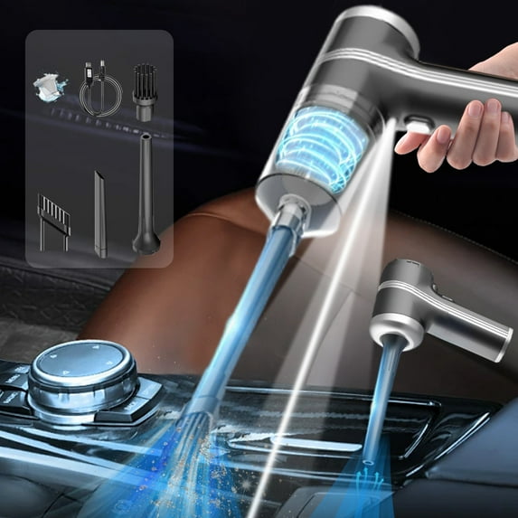 9000Pa Handheld Car Vacuum Cleaner - Rechargeable, Lightweight, Wet/Dry Use with LED Light, 100mL Transparent Cup, USB Powered - Includes 5 Attachments for Car & Home Cleaning (Black/White)