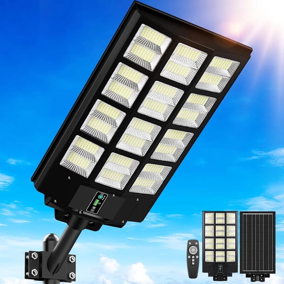 9000W Solar Street Light Outdoor , 27" 240000LM Solar Light with Motion Sensor, 6500K Dusk to LED Flood Light, Commercial Outdoor Lighting for Parking Lot Yard Driveway Farm