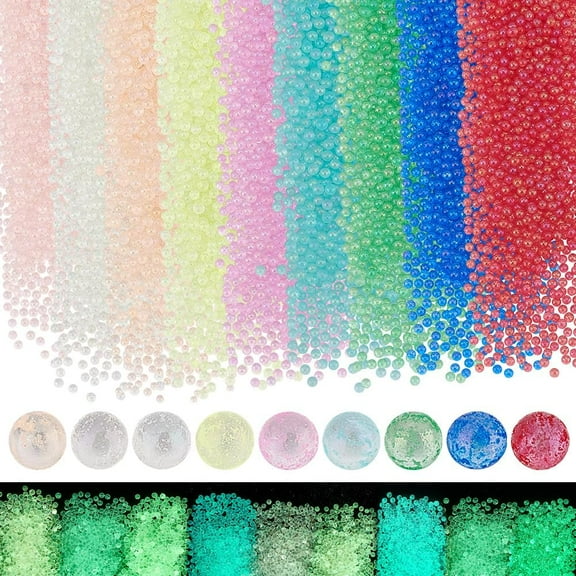 9000pcs 9 Colors Resin Beads 2mm Round Glass Seed Beads No Hole Luminous Glass Beads Glow in The Dark Mini Beads