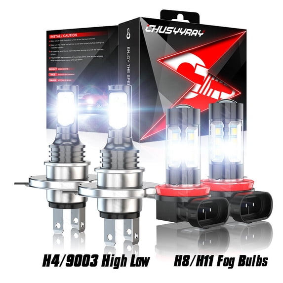 9003 LED Headlight Kit H4+H11/H9 Hi/Low Beam Bulb Fog Light 6000K Super White Plug&Play,Pack of 4