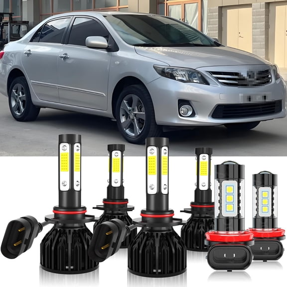9005+9006+H11 For Toyota Corolla 2009-2012 2013, LED Headlight High Low Beam Fog Light Combo 6Pcs, 6500K Super White 300% Brighter, 4000Lm High Lumens, With Cooling Fan, Halogen Replacement