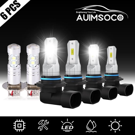9005 9006 H3 Combo LED Headlight 6x High Low Bulbs Fog Light Kits Bulbs 8000 Lumens 6000k White For Chevrolet C3500HD 1991-1998 Non-polarity Plug-N-Play