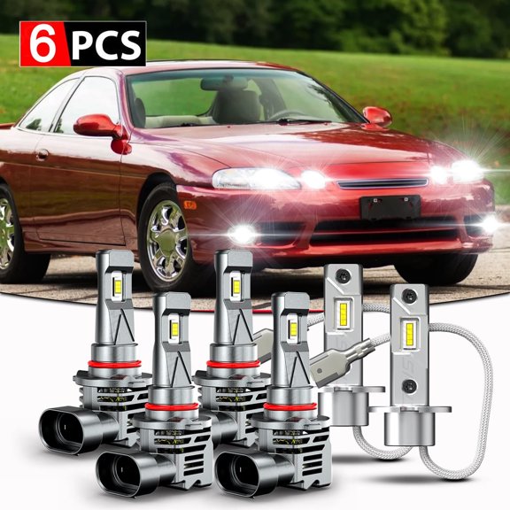 9005+9006+H3 For 94-00 Lexus SC300 6000K LED Headlights & Fog Light Bulbs Combo Kit, Set of 6
