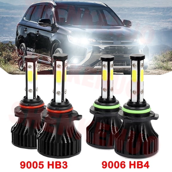 9005 9006 LED Headlight Bulbs for Mitsubishi Outlander 2007 2008 2009 2010 2011 2012 2013 High&Low Beam 4pcs