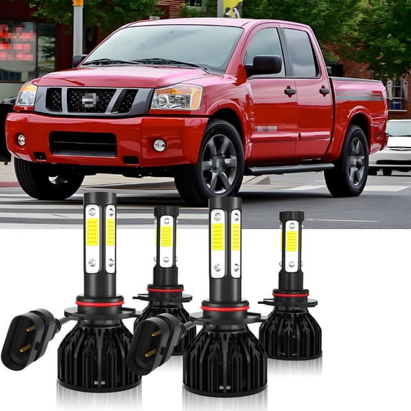 9005+9006 For Nissan Titan 2004-2014 2015, LED Headlight High Low Beam Bulbs 4Pcs Combo, 6000K Cool White 4000LM Ultra Bright 40W High Power Lamps, Error Free, Fast Cooling