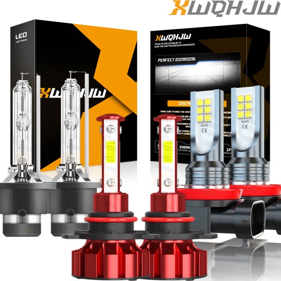 9005 D2S/D2C/D2R HID/LED Headlight Hi/Lo+H11/H8 Fog Light Bulbs 6000K 6Pcs