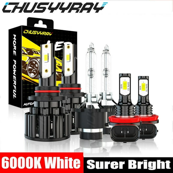 6000K 9005 D2S LED HID Headlight + H11/H8/H9 Fog Light 6x Bulbs Combo Kit Waterproof LED