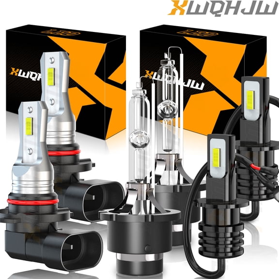 9005, D2S, H3 LED HID Headlight Bulb High Low Beam + Fog light Bulbs 6000K White,6Pcs