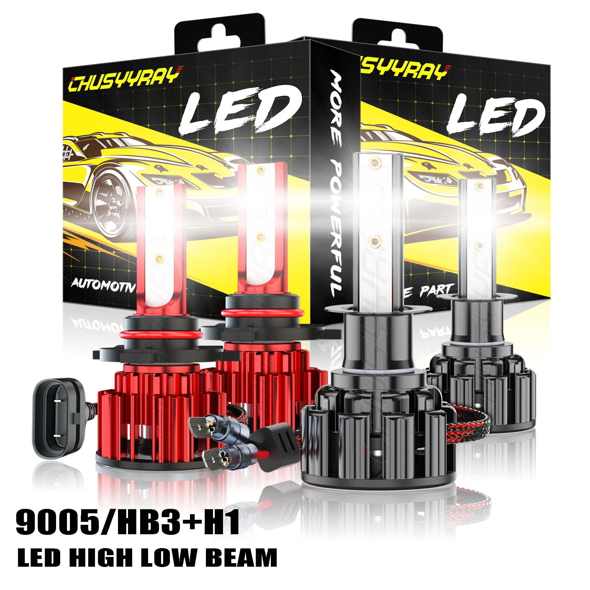 9005 HB3 / H11 Halogen Headlight Bulbs 4-Pack - 6000K White, 10000LM, 65/55W, High & Low Beam Replacement