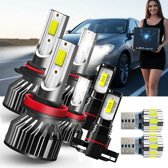 9005 H11 5202 LED Headlight Bulb Combo For GMC Sierra 2500 HD 2007-2014,Direct Plug and Play,6500K LED 9005 High Beam,H11 Low Beam,5202 Fog Light,T10 License Plate Light,Car OEM Replacement,Pack of 8