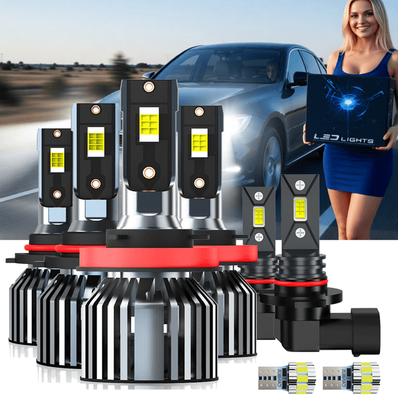 9005 H11 9145 LED Headlight Bulb Combo For Toyota Tundra 2007-2013,Direct Plug and Play,9005 High Beam,H11 Low Beam,9145 Fog Light,T10 License Plate Light,Car OEM Replacement,6500K,Pack of 8