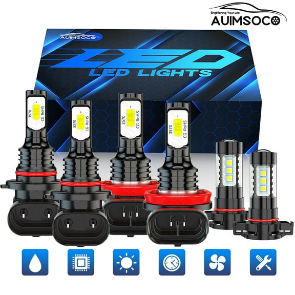 9005+H11+H16 6000k Bulbs Hi/Lo Beam Fog Lights Super White 6-Pack LED Headlights Kit Combo Easy Install For Chevy Avalanche LTZ Crew Cab Pickup 2007 2008 2009 2010-2013