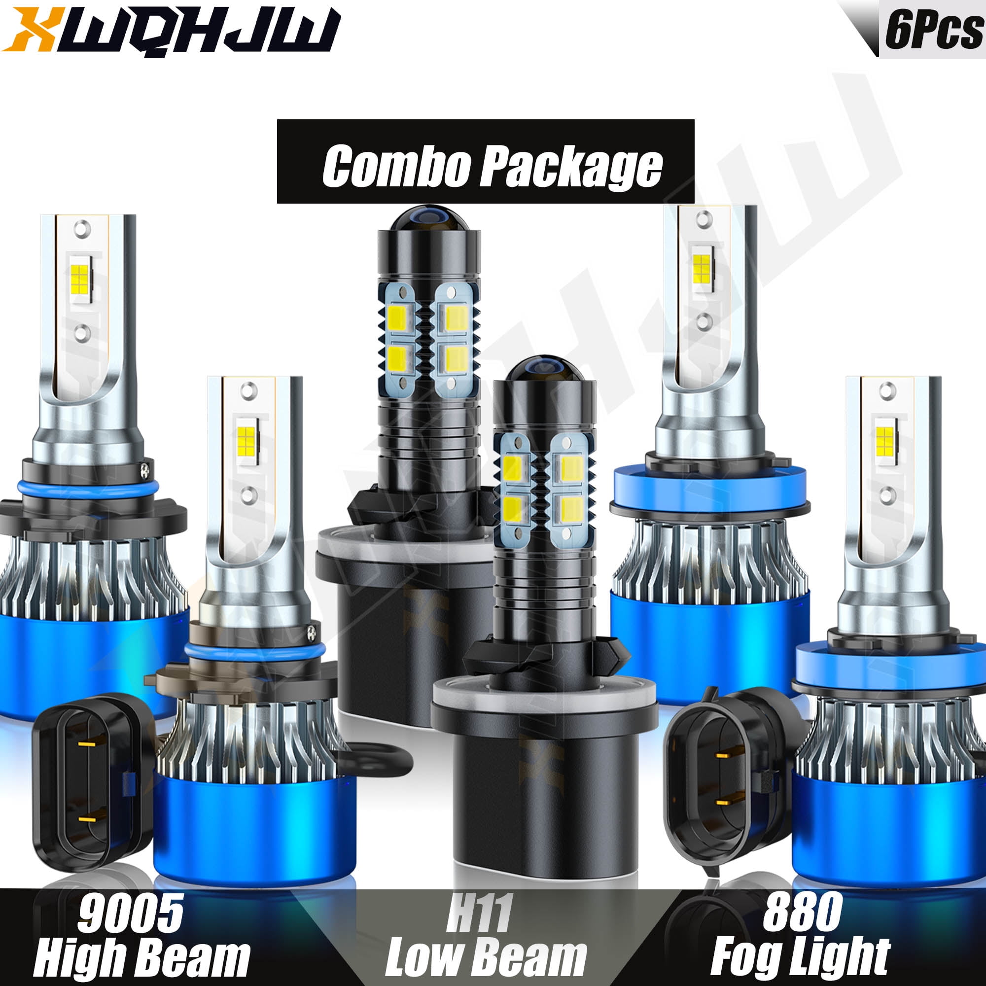9005 H11/H8/H9 880 LED Headlight Bulbs Hi/Lo Beam Bulbs 880 Fog Lights White 6000K Pack of 6