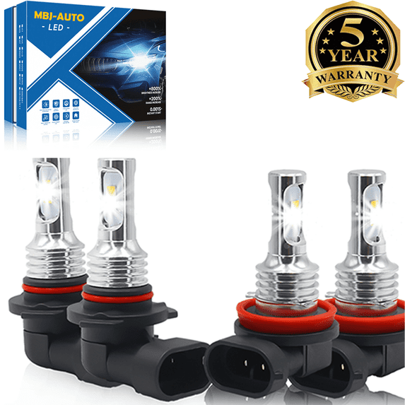 9005 H11 Light Bulbs Combo, 6000LM Super Bright 6500K Cool White, Fanless 1:1 Mini Size, Pack of 4 For Chevy Silverado 1500 2500HD 2007-2015