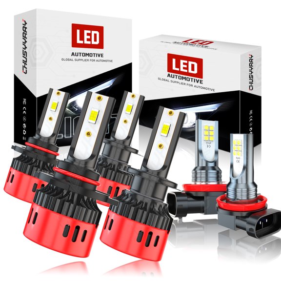 9005 H7 Front LED Headlight High Low Beam + H11/H8/H9 Fog Light Bulbs Combo Kit 6-Piece