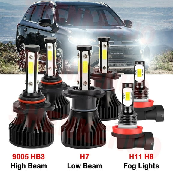 9005 H7 High&Low Beam for Mitsubishi Outlander 2014 2015 2016 2017 2018 2019 2020 LED Headlights H11 Fog Lights 6pcs