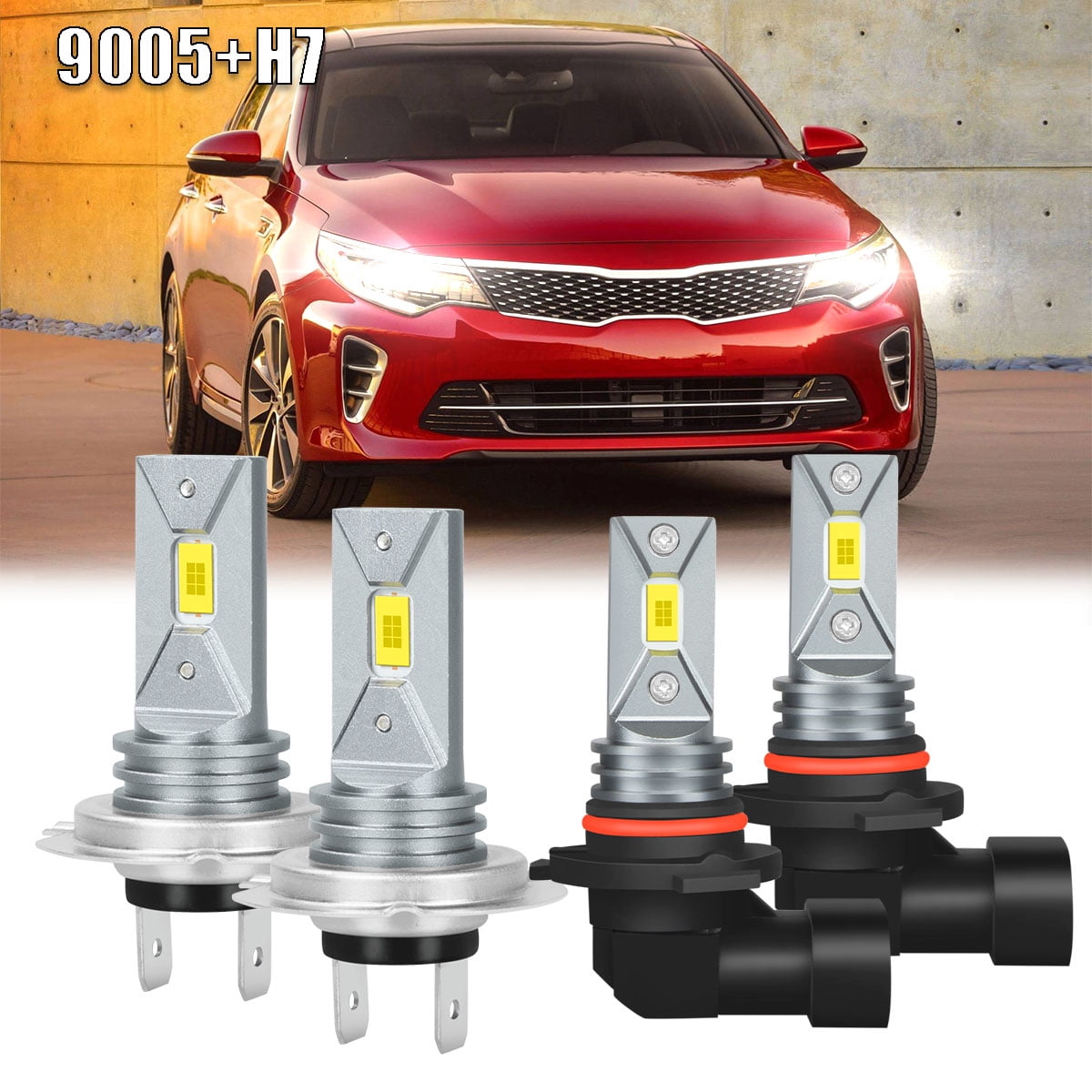 9005 H7 LED Headlight Bulbs High&Low 6000K White For Kia Optima Forte ...