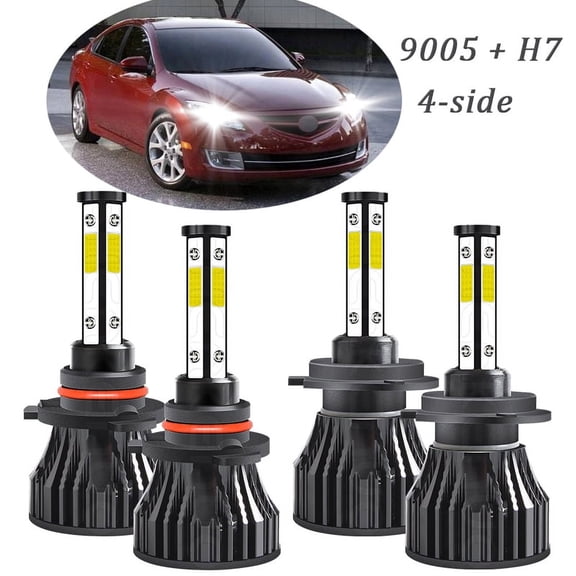 9005 H7 LED Headlight For Mazda 3 2004 2005 2006 2007 2008 2009 4pcs Bulbs white