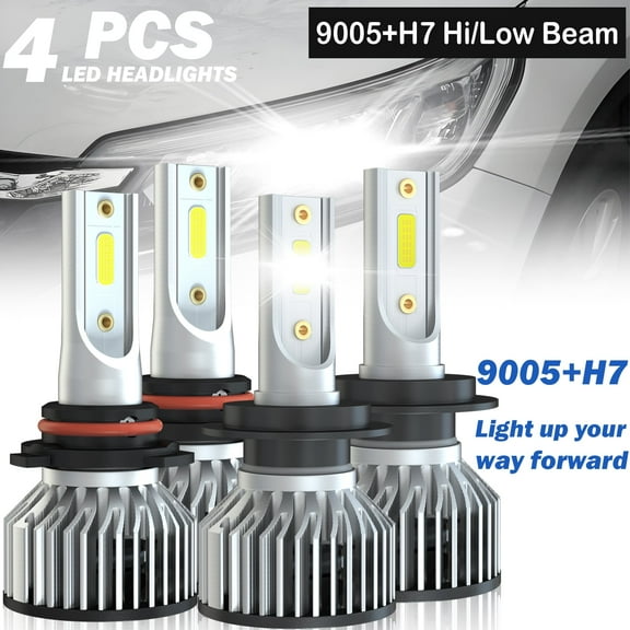 9005 High Beam H7 Low Beam LED Headlight Bulbs for Kia Sedona 2019 2020 2021 White 500% Brighter than Halogen 12000LM 100W 6000K 4pcs