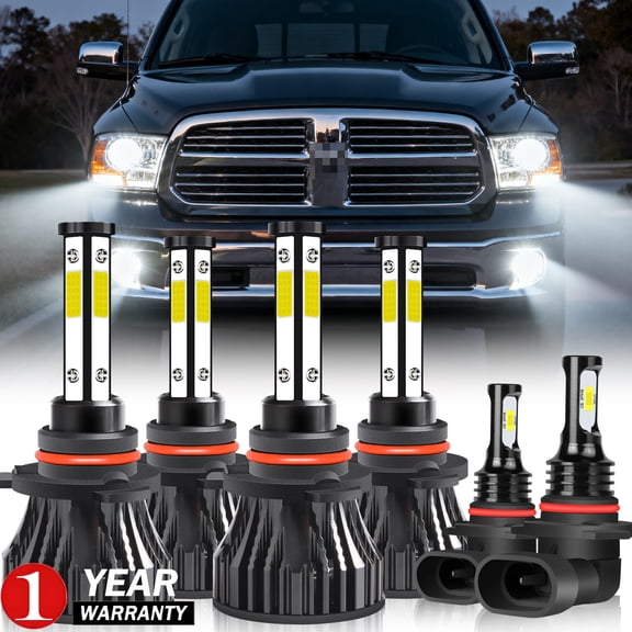 9005 LED Headlight Bulbs for 2013-2015 Dodge Ram 1500 2500 w/ Projector 9012 High/Low Beam 9145 Fog lights 6pc