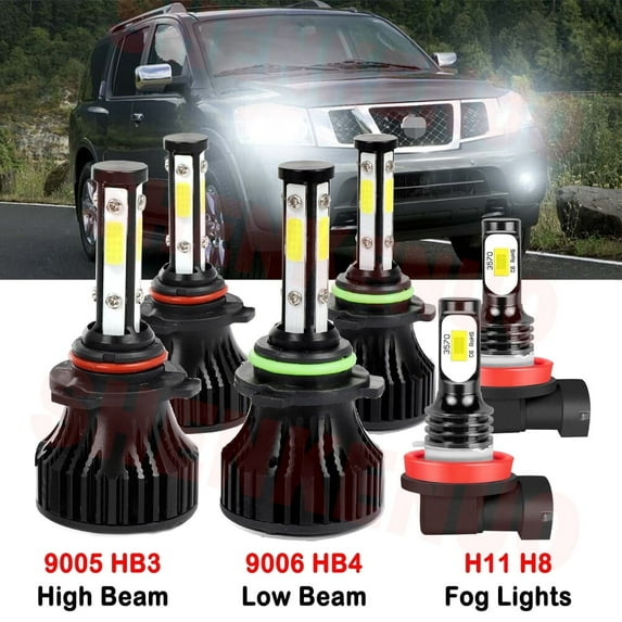 9006 9005 High&Low Beam for Nissan Quest 2004 2005 2006 2007 2008 2009 LED Headlights H11 Fog Lights 6pcs