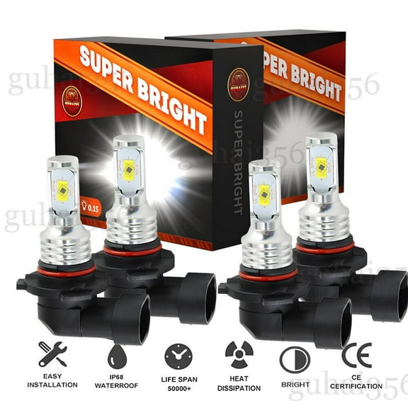 9006 9005 LED Headlights Kit Combo Bulbs 10000K High Low Beam Super White Bright