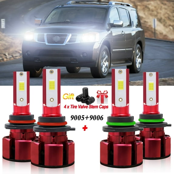 9006 9006 LED Headlight Bulbs for 2005-2015 Nissan Armada Low and High Beam 4pc