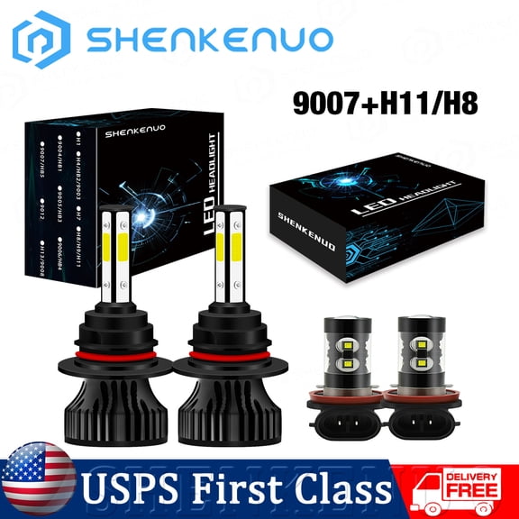 9007 H11 For Ford Focus 2005 LED Headlight Hi/Low Beam+ Fog Light 4x Bulbs