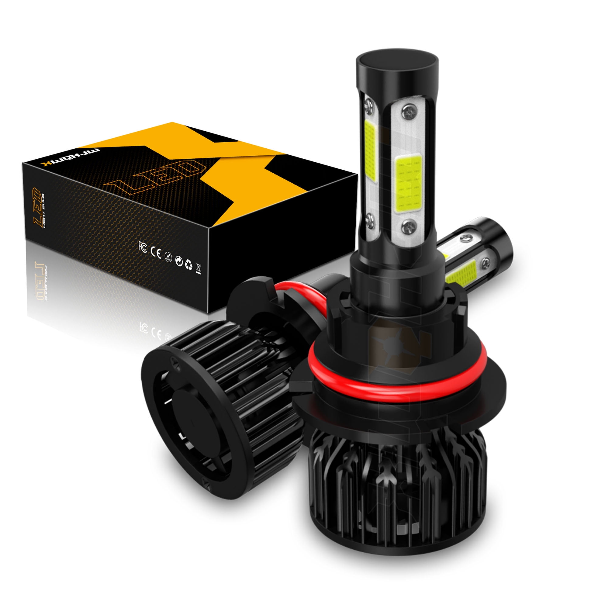 9007/HB5/9004 LED Headlight Bulbs High-Low Beam 6000K White IP67 Waterproof 2-Bulbs 50000H Life