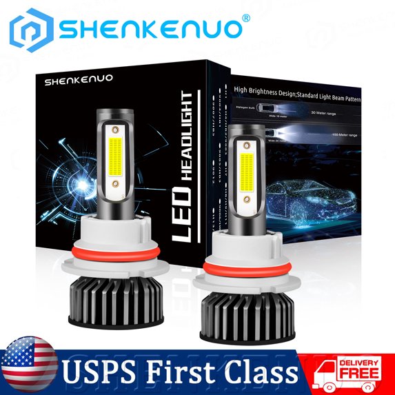 9007/HB5 LED Bulbs, 300% Brightness 9007 Dual Hi/Lo LED Bulbs, 6000K Xenon White Plug-and-Play Halogen Replacement LED Bulbs, Pack of 2