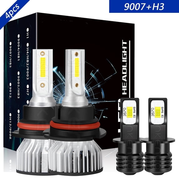 9007 Hi-Low Dual Beam+H3 Fog Light for Ford Mustang 1988-1993 LED Headlight Bulbs 6000K White 4x