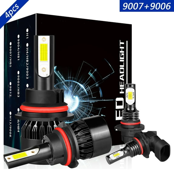 9007 High&Low Beam+9006 Fog Light LED Headlight for Ford F150 1997-2003 White 4pcs