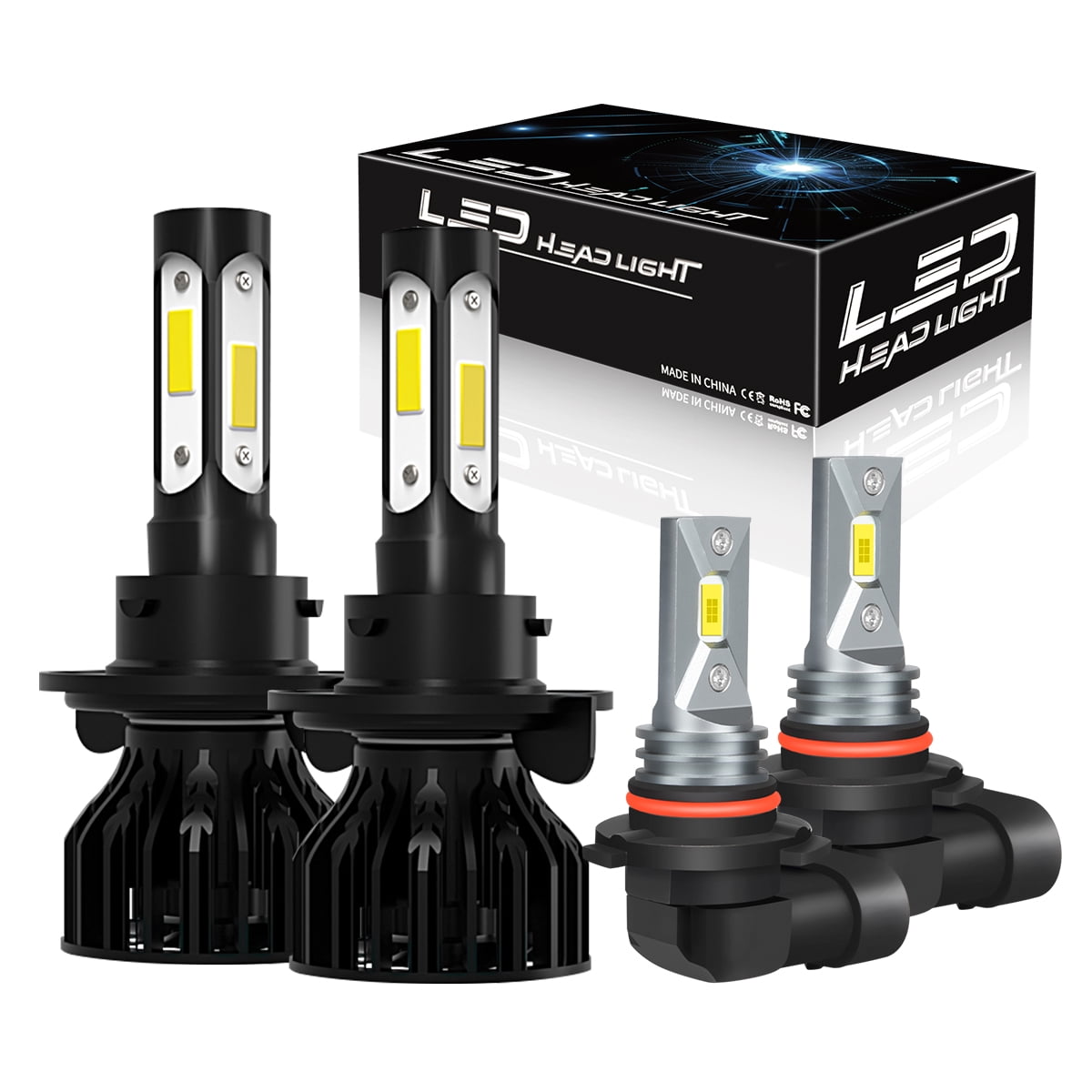 9008/H13 Dual Light LED Headlights High Low Beam 9145 Fog Light Bulbs 4x Plug&Play 6000K