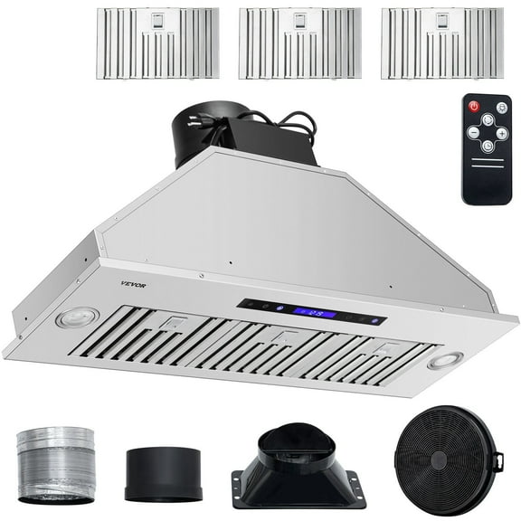36-Inch 900CFM 4-Speed Built-In Stainless Steel Range Hood with Touch & Remote Control LED Lights Baffle Filters, Ducted/Ductless Convertible, ETL Listed