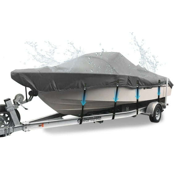 900D Heavy-Duty Boat Covers, Full Windproof Metal Fittings Waterproof UV-Proof Boat Cover Fits V-Hull, Tri-Hull, Runabout, 16'-18.5' Long