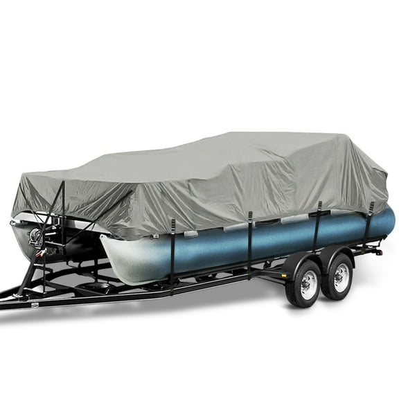 900D Metal Buckle Heavy Duty Pontoon Boat Cover, Waterproof Elastic Pontoon Boat Cover with Windproof Side Straps Fit 17'-20' Beam Width: up to 102"