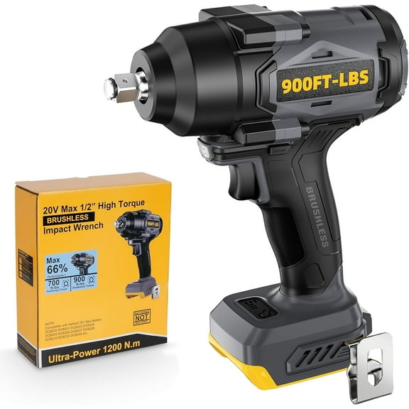 900Ft-lbs(1200N.m) Cordless Impact Wrench 1/2" Brushless, Compatible with DeWAL 20V  , 3-Speed High Torque, Constant Torque Technology, Tool Only- and  Not Included