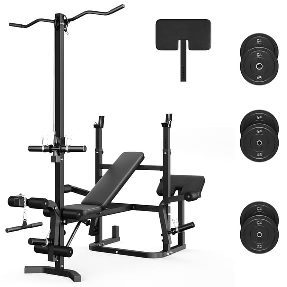 900LBS Olympic Weight Bench,9 in 1 Multifunction Strength Training Bench with Leg Extension, Preacher Curl Pad and LAT Pulldown for Home Gym with 120lb Weight Plates,Black