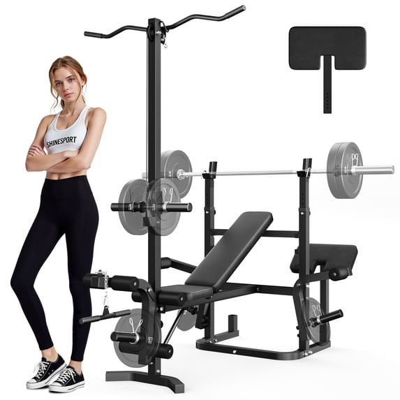 900LBS Olympic Weight Bench,9 in 1 Multifunction Strength Training Bench with Leg Extension, Preacher Curl Pad and LAT Pulldown for Home Gym,Black