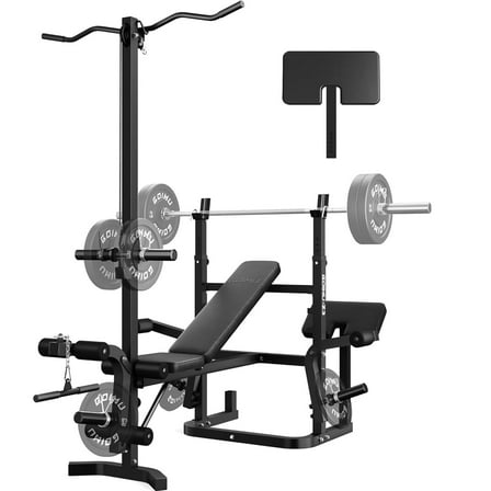 900LBS Olympic Weight Bench,9 in 1 Multifunction Strength Training Bench with Leg Extension, Preacher Curl Pad and LAT Pulldown for Home Gym,Black