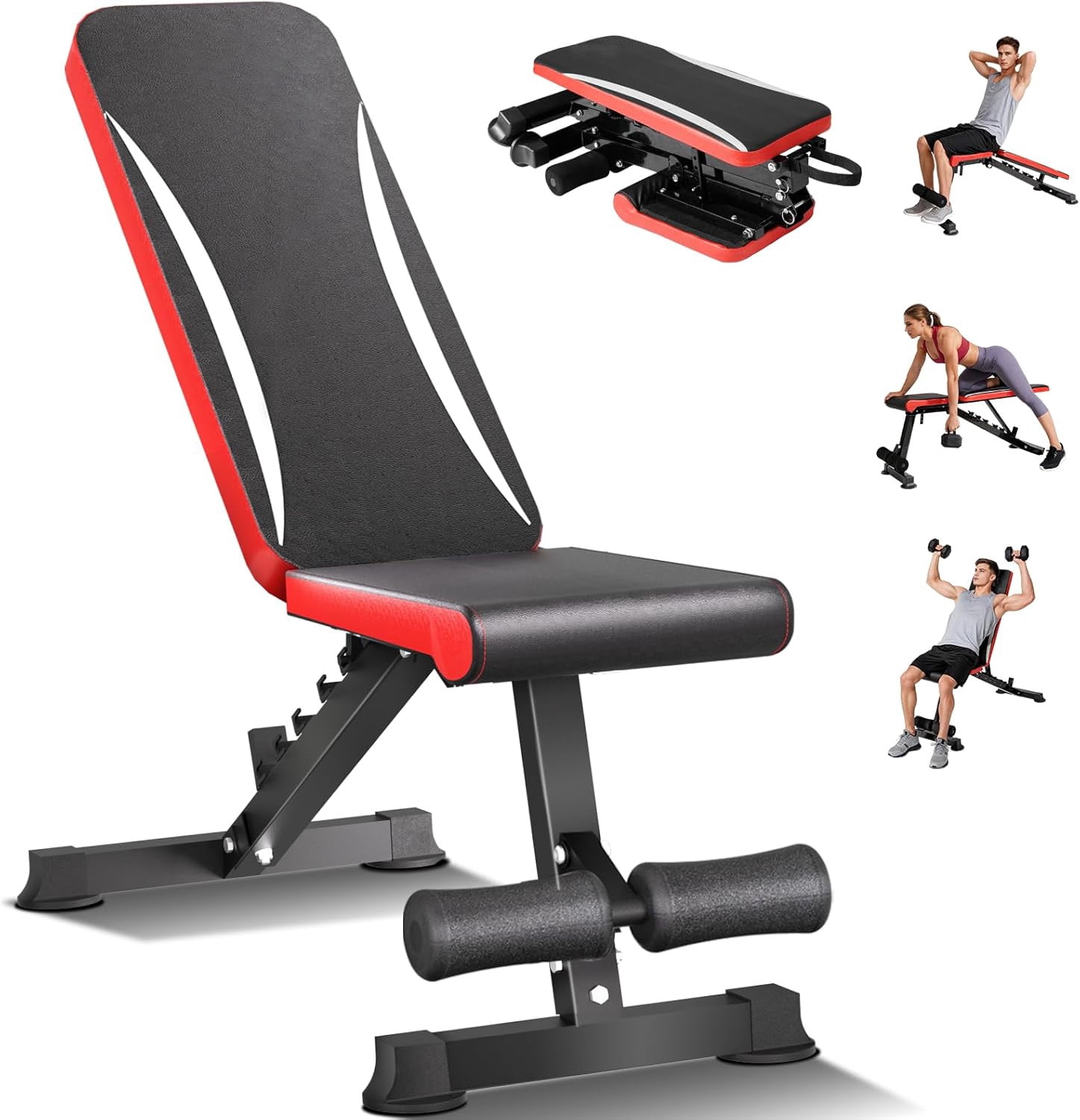 900LBS Weight Bench for Home Gym，Foldable Workout Bench Press for Full Body Strength Training, Adjustable Backrests Incline/Flat/Decline Sit up Bench