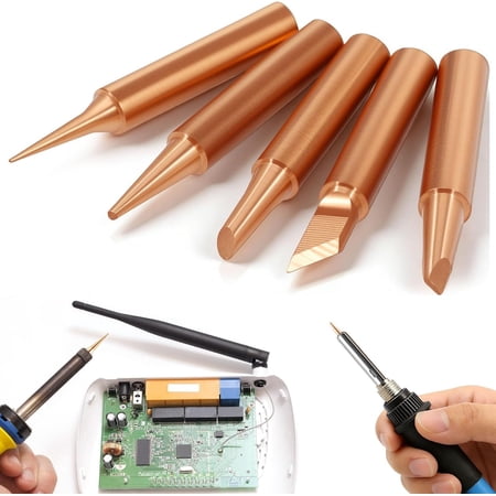 900M Soldering Iron Tip Set – Copper Non-Magnetic Replacement Tips for Hakko, Radio Shack, Weller & More Solder Stations(RL I+B+K+3C+2.4D 5 PCS)