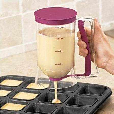 Jetcloudlive 900ML Batter Dispenser Pancake Cupcake Batter Separator with Measuring Label and Squeeze Handle Bracket Cookie Cake Waffles Cream Speratator Measuring Baking Tools