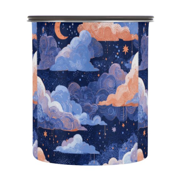 900ML Food Storage Container Food Storage Tank Coffee Storage Container 304 Food Grade Stainless Steel Corrosion Resistant Beautiful Blue Clouds