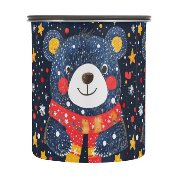 900ML Food Storage Container Food Storage Tank Coffee Storage Container 304 Food Grade Stainless Steel Corrosion Resistant Blue Christmas Cartoon Bear