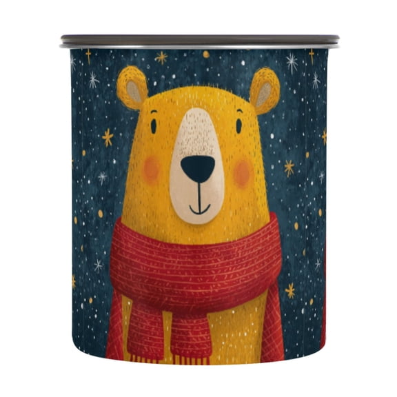 900ML Food Storage Container Food Storage Tank Coffee Storage Container 304 Food Grade Stainless Steel Corrosion Resistant Cartoon Christmas Yellow Bear