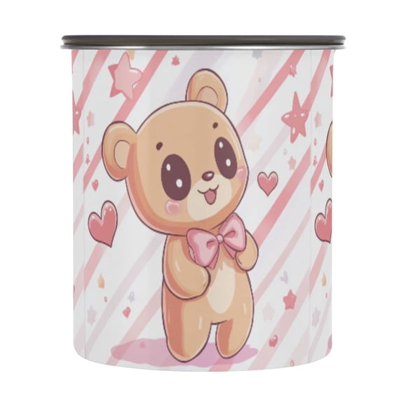 900ML Food Storage Container Food Storage Tank Coffee Storage Container 304 Food Grade Stainless Steel Corrosion Resistant Cartoon Cute Bear
