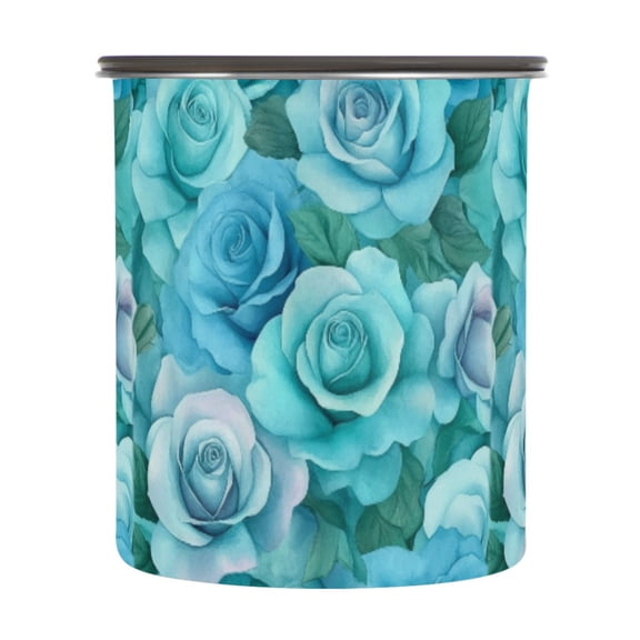 900ML Food Storage Container Food Storage Tank Coffee Storage Container 304 Food Grade Stainless Steel Corrosion Resistant Cartoon Turquoise Roses